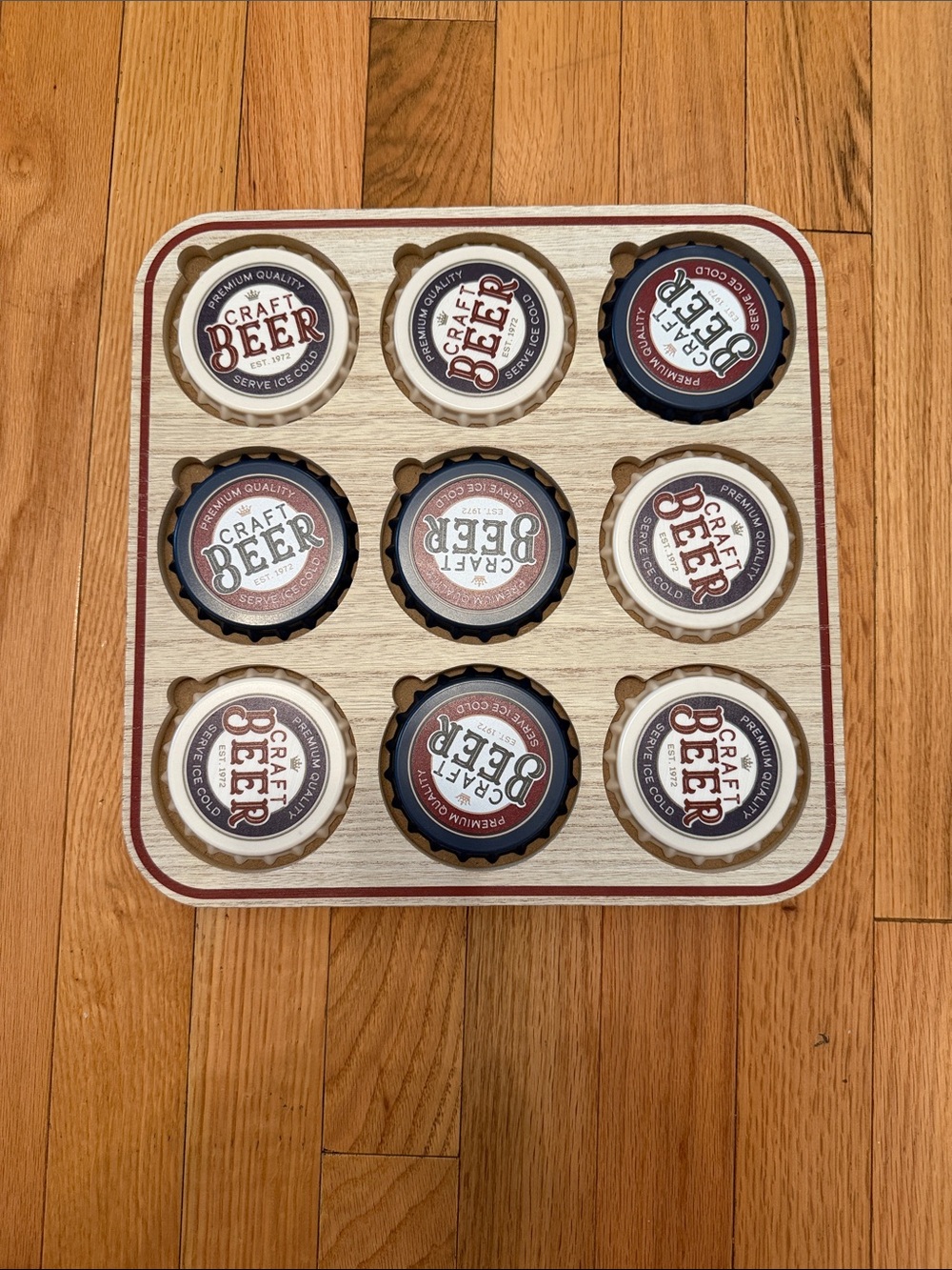 Wooden Bottle Cap Tic-Tac-Toe Game - Brown and Black